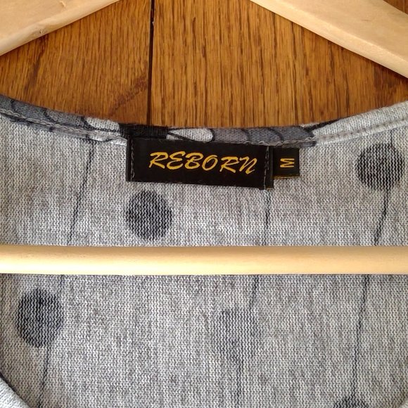 Reborn Medium Lightweight Graphic Knit Dress Elbow Sleeves Black/Gray - Picture 8 of 14